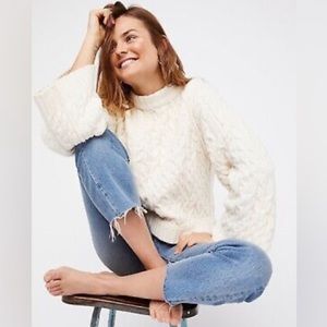 Free People Snow Bird Cable Knit Sweater Cable Knit IVORY SZ S